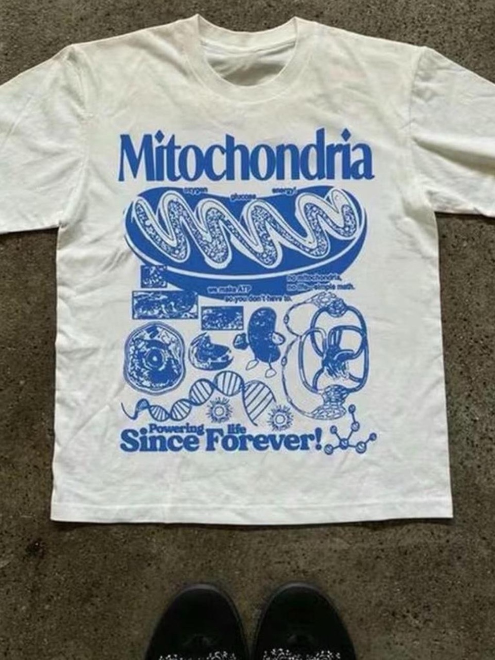Gildan White Tee with Blue Mitochondria Graphic